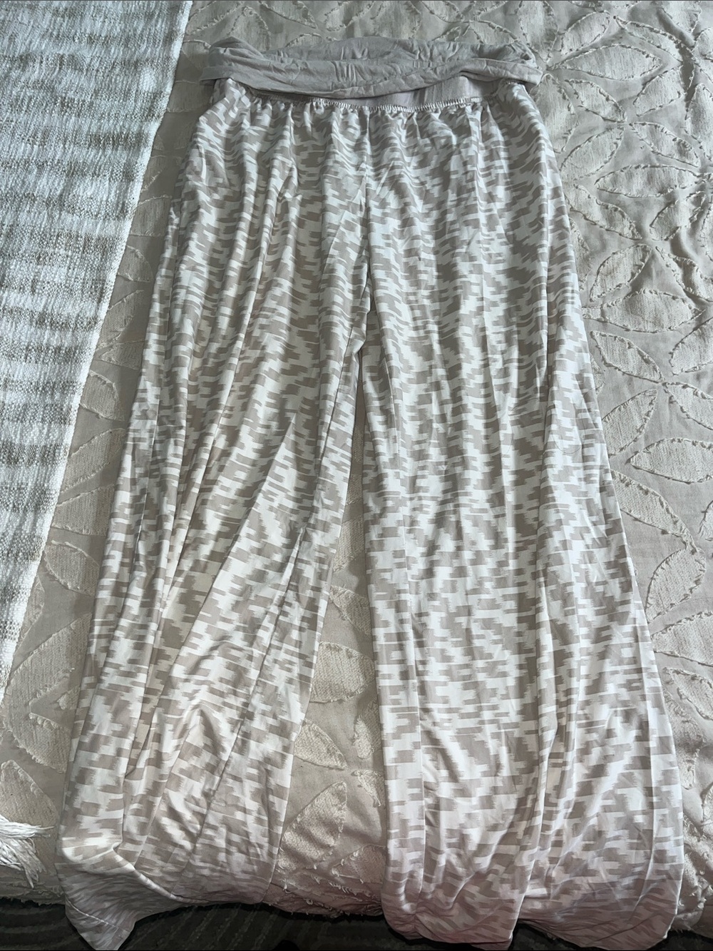 Light Taupe & White Printed Wide Leg Lounge Pants - SPF 50